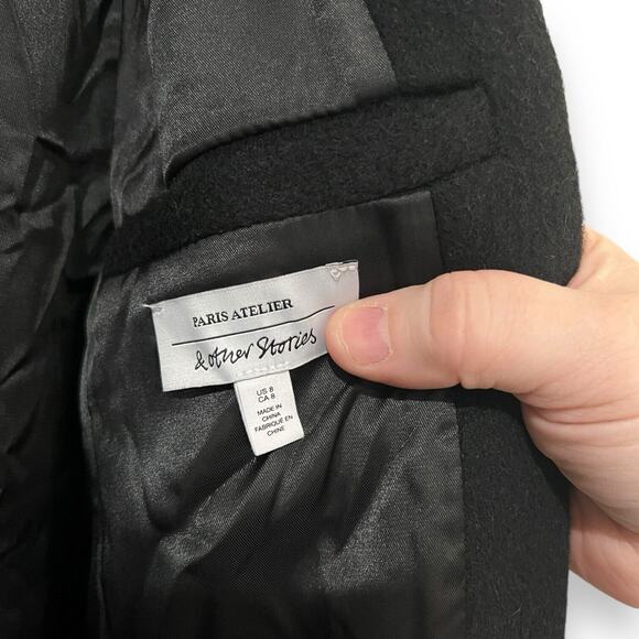 NWT & Other Stories Long Black Double Breasted Pea Coat Size 8 Wool Blend $259 - Picture 10 of 16